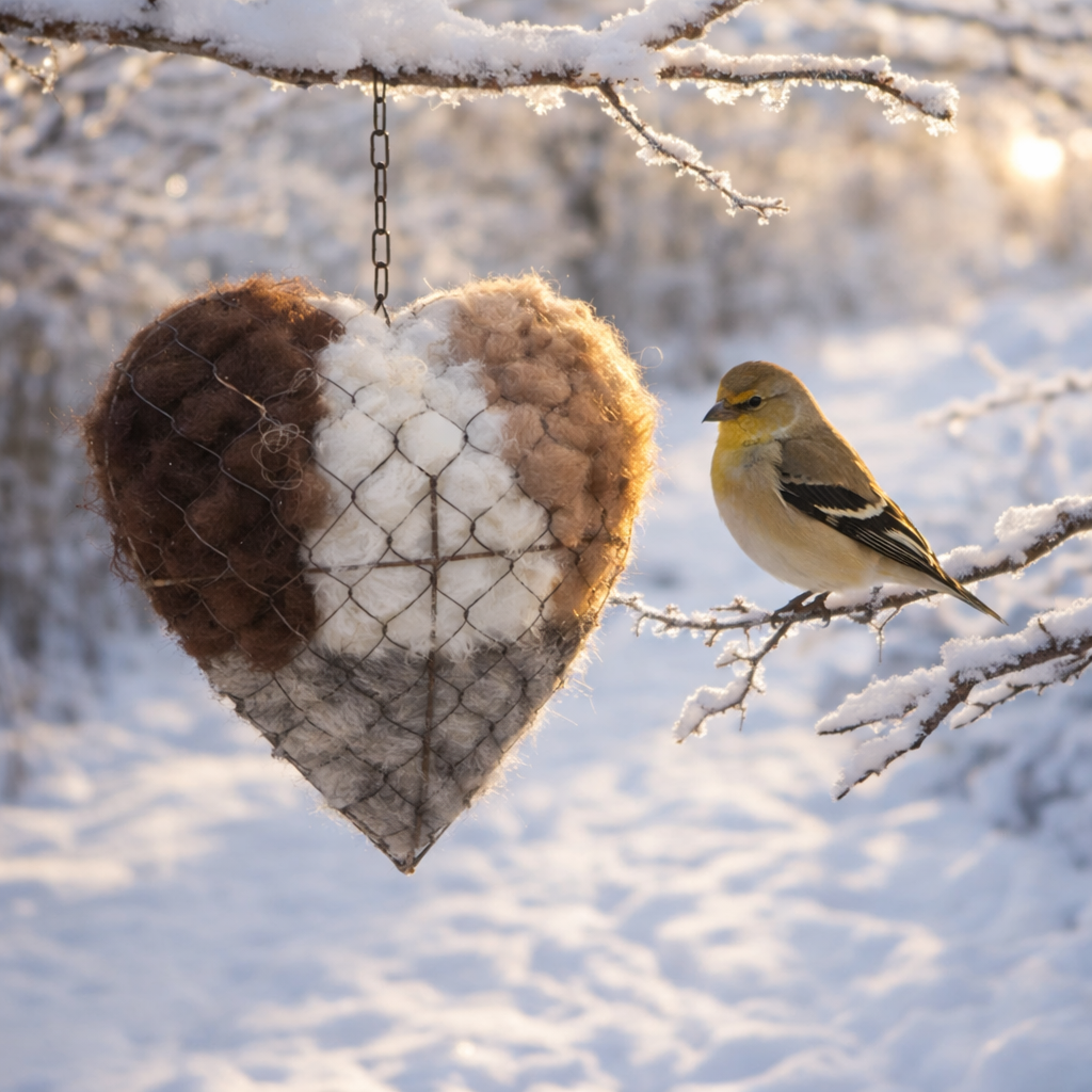 Hanging Bird Nesting Heart Decor with Natural Alpaca Fiber – Rustic Outdoor Garden Ornament 6