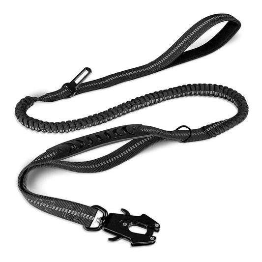Heavy-Duty Bungee Dog Leash with Reflective Safety, Shock Absorbing, and Car Seat Belt Attachment for Large Dogs 0