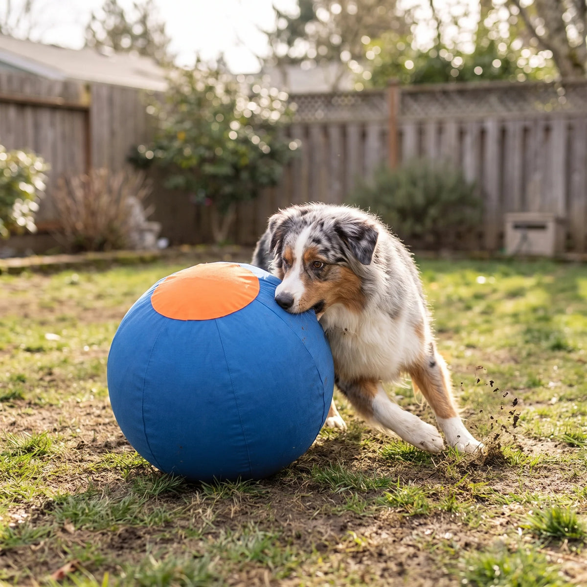 Heavy-duty dog toy ball with tear-resistant cover, designed for large active breeds, perfect for outdoor exercise and play. 1