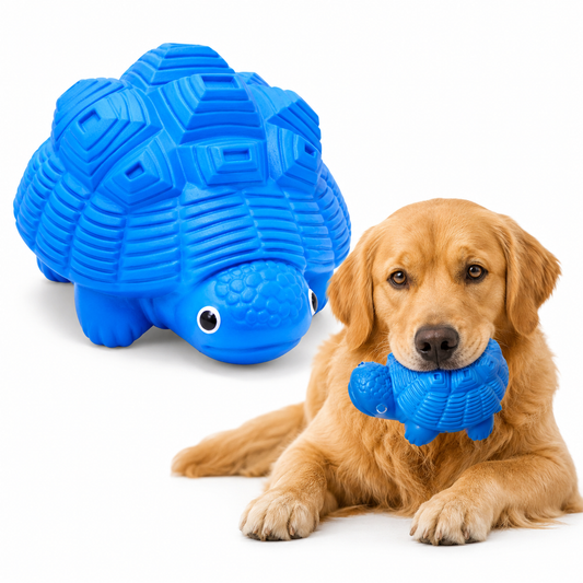 Heavy duty blue rubber dog toy designed for aggressive chewers, featuring a squeaker, perfect for large dogs. 0