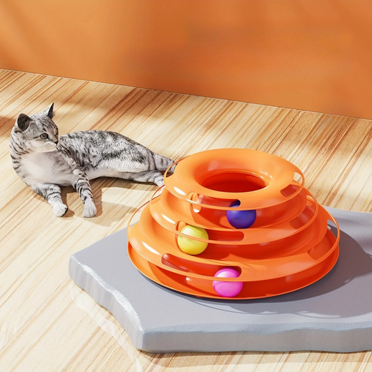 Interactive 3-Layer Cat Tower with Rotating Tiers and Colorful Balls 0
