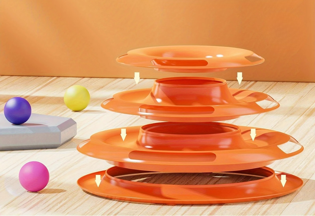 Interactive 3-Layer Cat Tower with Rotating Tiers and Colorful Balls 2