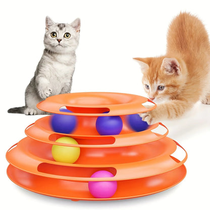 Interactive 3-Layer Cat Tower with Rotating Tiers and Colorful Balls 3