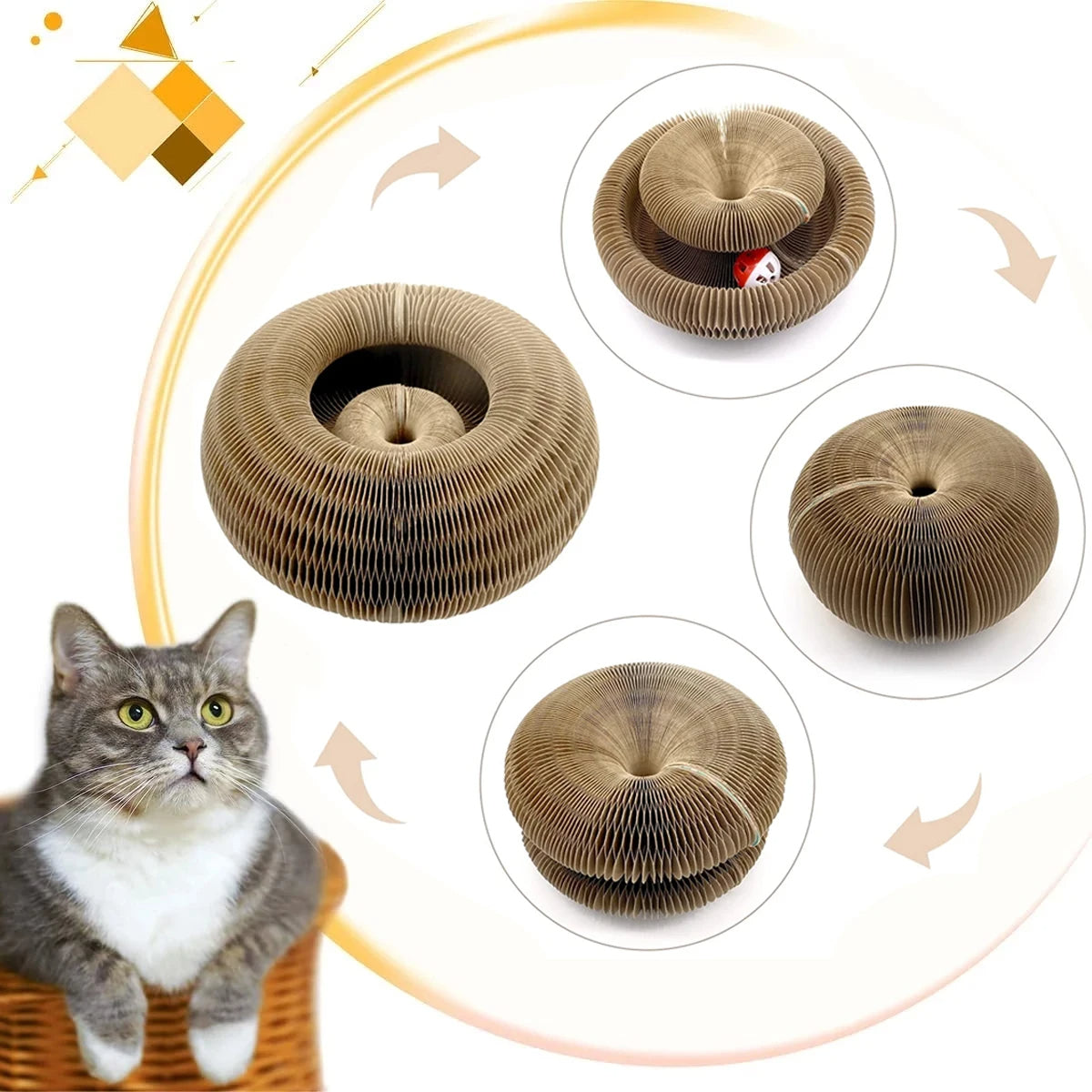 Interactive Cardboard Cat Scratcher with Foldable Magic Organ Design – Durable Scratch Post for Cats 3