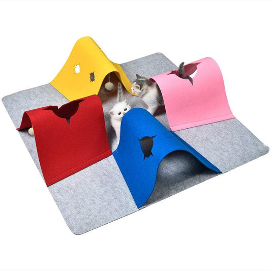 Interactive Cat Activity Play Mat with Tunnels – Portable and Durable Felt Design 0