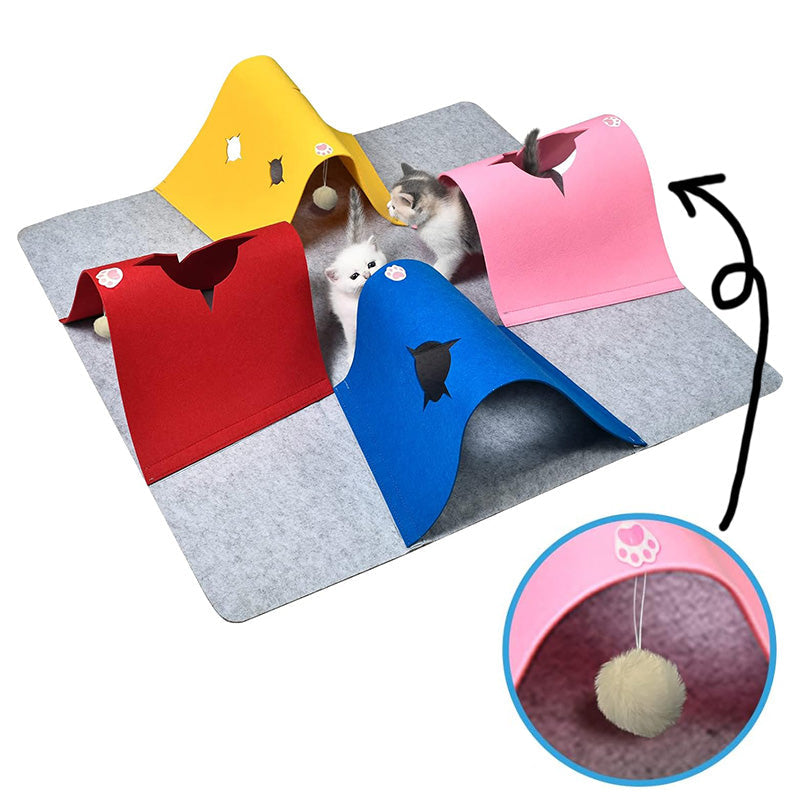 Interactive Cat Activity Play Mat with Tunnels – Portable and Durable Felt Design 2