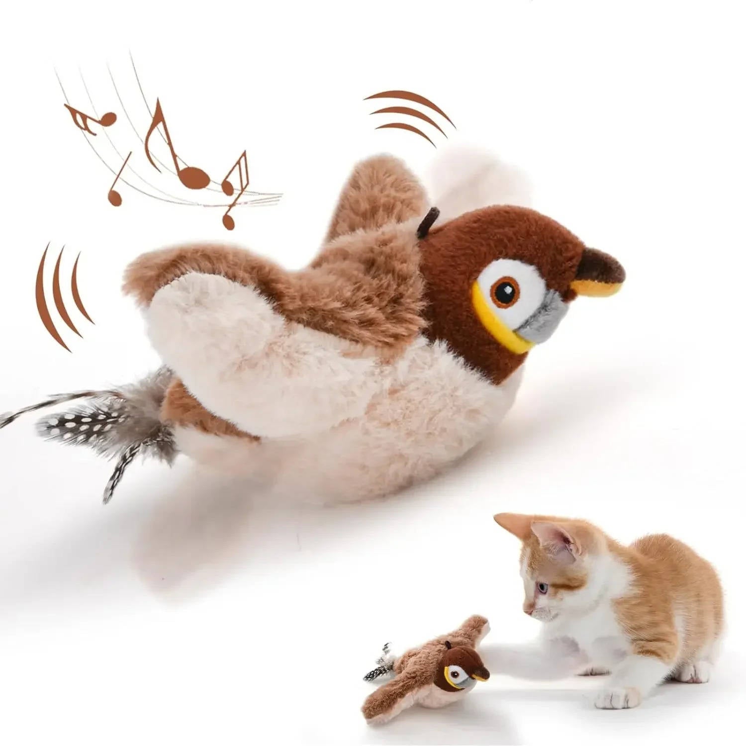 Interactive Cat Chase Toy with Flapping Wings and Realistic Sounds – USB Rechargeable Plush Bird 0