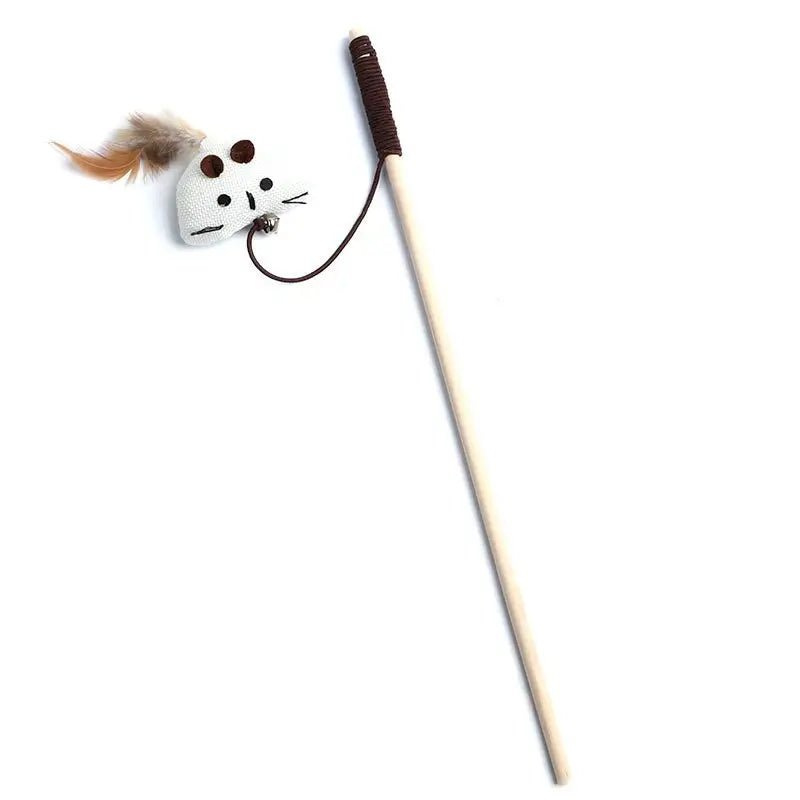 Interactive Cat Feather Rod Toy – 40 cm Wooden Stick with Flexible Spring Hanger for Engaging Play and Exercise 0