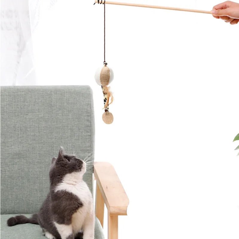 Interactive Cat Feather Rod Toy – 40 cm Wooden Stick with Flexible Spring Hanger for Engaging Play and Exercise 3