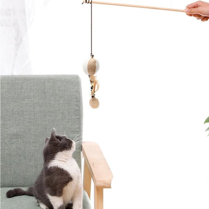 Interactive Cat Feather Rod Toy – 40 cm Wooden Stick with Flexible Spring Hanger for Engaging Play and Exercise 3