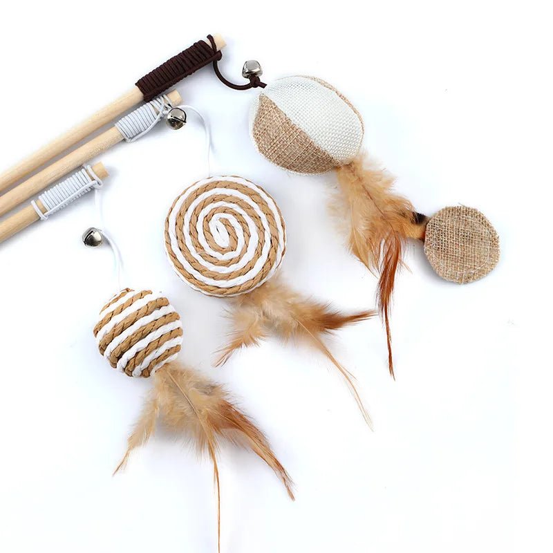 Interactive Cat Feather Rod Toy – 40 cm Wooden Stick with Flexible Spring Hanger for Engaging Play and Exercise 4