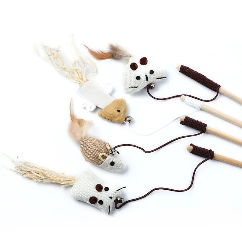 Interactive Cat Feather Rod Toy – 40 cm Wooden Stick with Flexible Spring Hanger for Engaging Play and Exercise 5