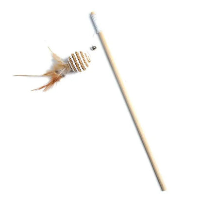 Interactive Cat Feather Rod Toy – 40 cm Wooden Stick with Flexible Spring Hanger for Engaging Play and Exercise 7