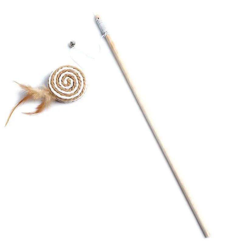 Interactive Cat Feather Rod Toy – 40 cm Wooden Stick with Flexible Spring Hanger for Engaging Play and Exercise 8