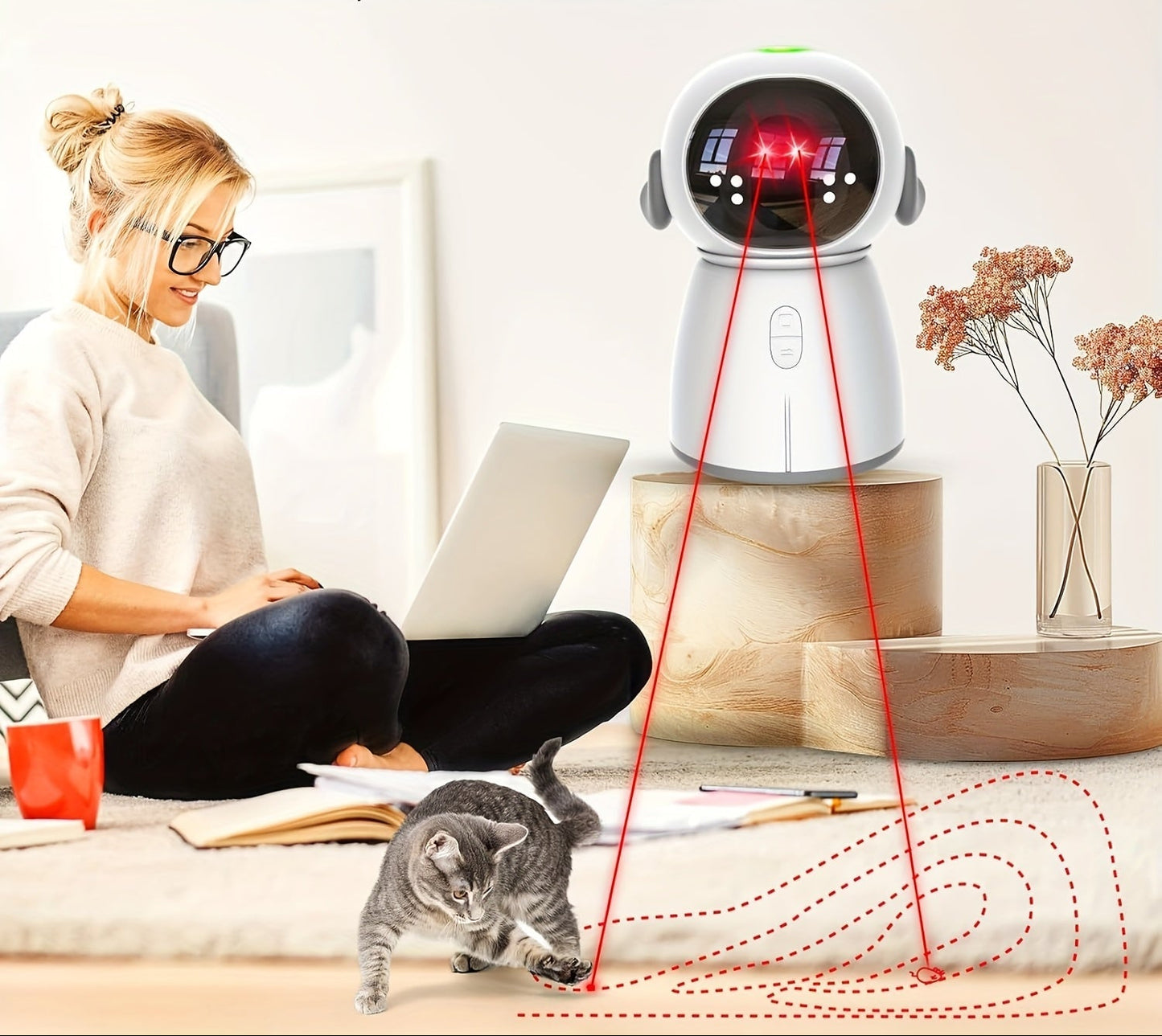 Interactive Cat Laser Toy featuring a motion sensor and rechargeable design, perfect for engaging and entertaining your feline friend. 4