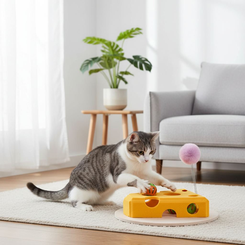 Interactive Cat Puzzle Toy for Indoor Cats – Durable Felt Cheese Design for Mental Stimulation and Play 2