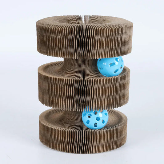 Interactive Cat Scratching Tower with Durable Corrugated Surface and Spinning Balls - Cat Tree Scratching Post for Play and Claw Care 0