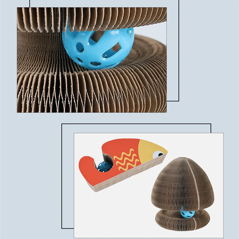 Interactive Cat Scratching Tower with Durable Corrugated Surface and Spinning Balls - Cat Tree Scratching Post for Play and Claw Care 6