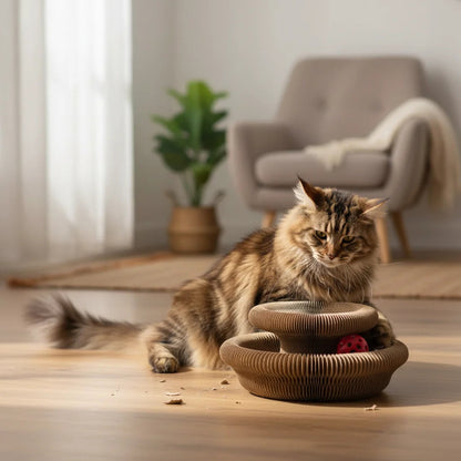 Interactive Cat Toy 3-in-1 Scratching Board with Moving Ball for Kittens and Cats - Durable Cardboard Play Structure 1
