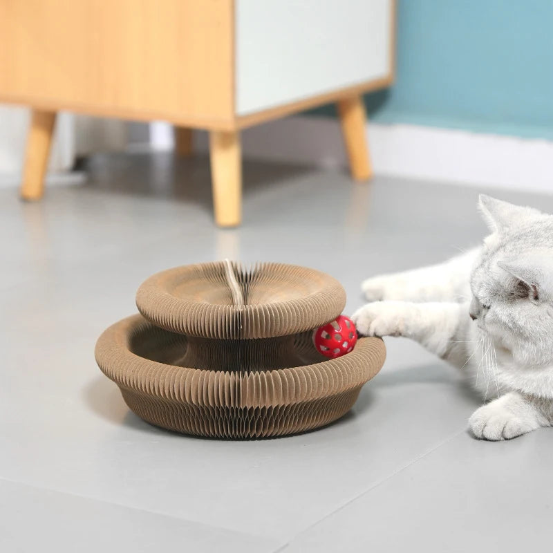 Interactive Cat Toy 3-in-1 Scratching Board with Moving Ball for Kittens and Cats - Durable Cardboard Play Structure 3