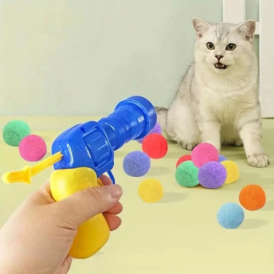 Interactive Cat Toy Ball Launcher with 30 Plush Balls – Manual Control for Custom Play and Exercise 0