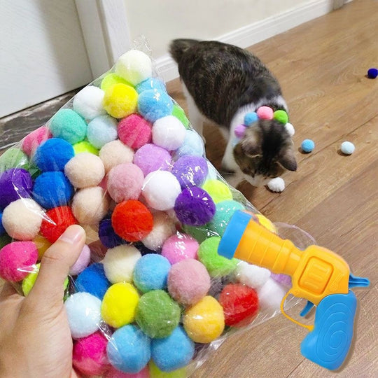 Interactive Cat Toy Ball Launcher with 30 Plush Balls – Manual Control for Custom Play and Exercise 1