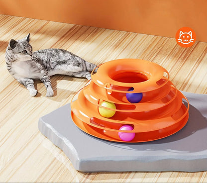 Interactive Cat Toy Tower with Three Levels and Colorful Balls – Engaging Play for Cats 1