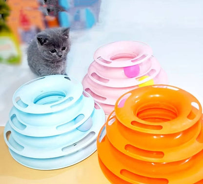 Interactive Cat Toy Tower with Three Levels and Colorful Balls – Engaging Play for Cats 2
