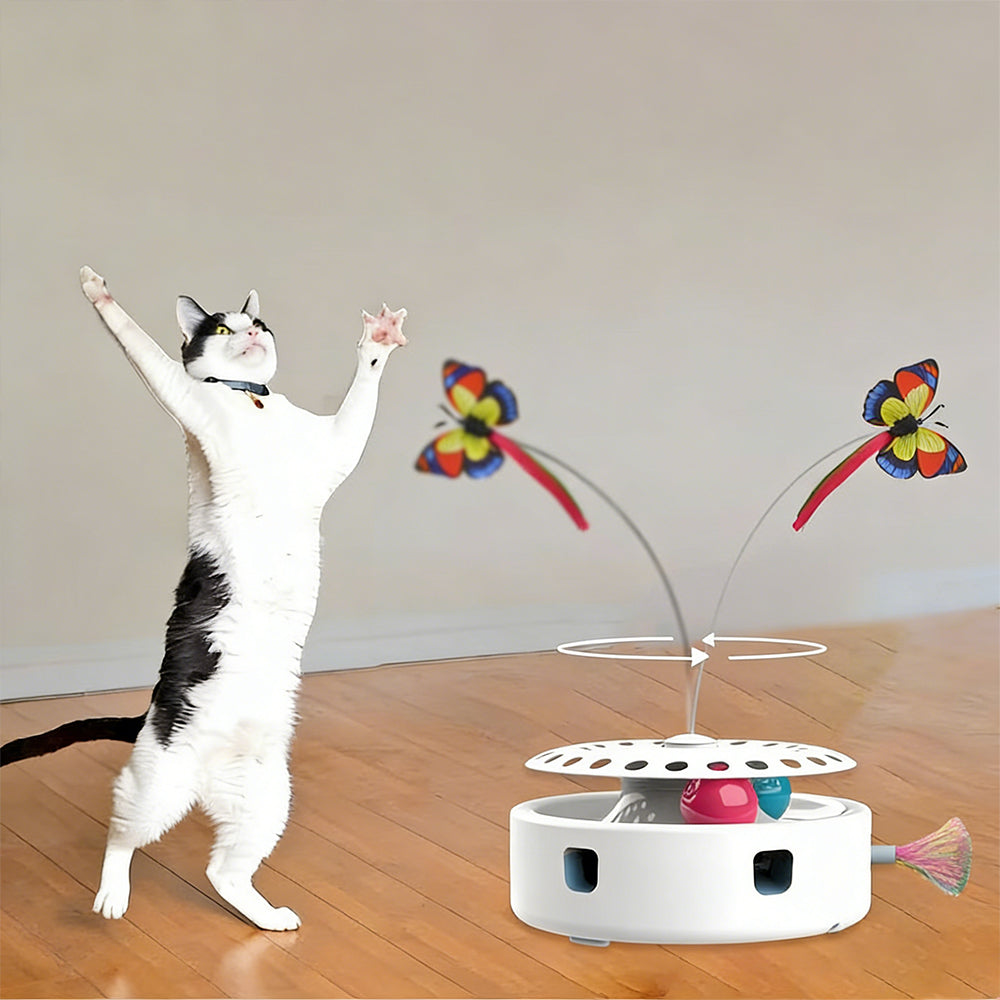 Interactive cat toy featuring a ball track and catnip, designed in a 4-in-1 tumbler style for indoor play, perfect for engaging and 1