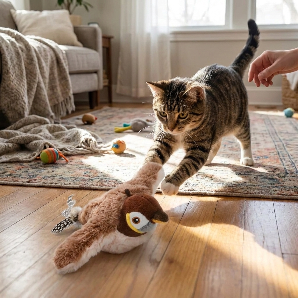 Interactive cat toy designed for active indoor play, made with durable and pet-safe materials to keep your feline entertained and engaged. 0