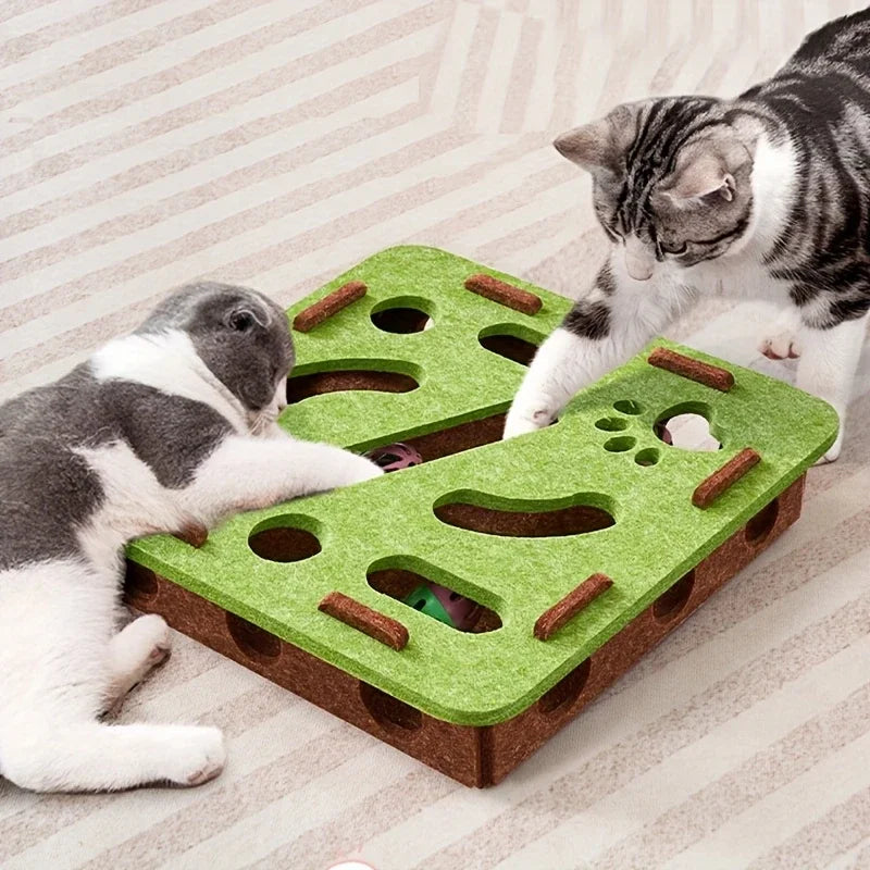 Interactive Cat Toy with Maze Tunnel and Bell Ball - Soft Felt Puzzle for Indoor Fun and Stimulation 2