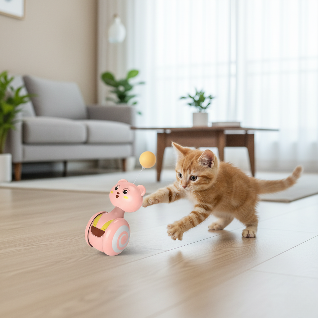Interactive Cat Toy with Tumbling Feather Teaser – Engaging Design for Active Play and Exercise 2