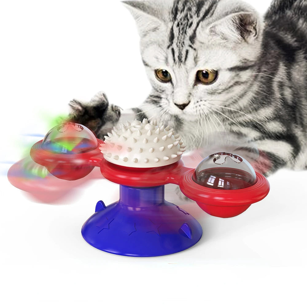 Interactive Cat Windmill Toy with 360° Spin and Grooming Brush – Engaging Play for All Cats 4