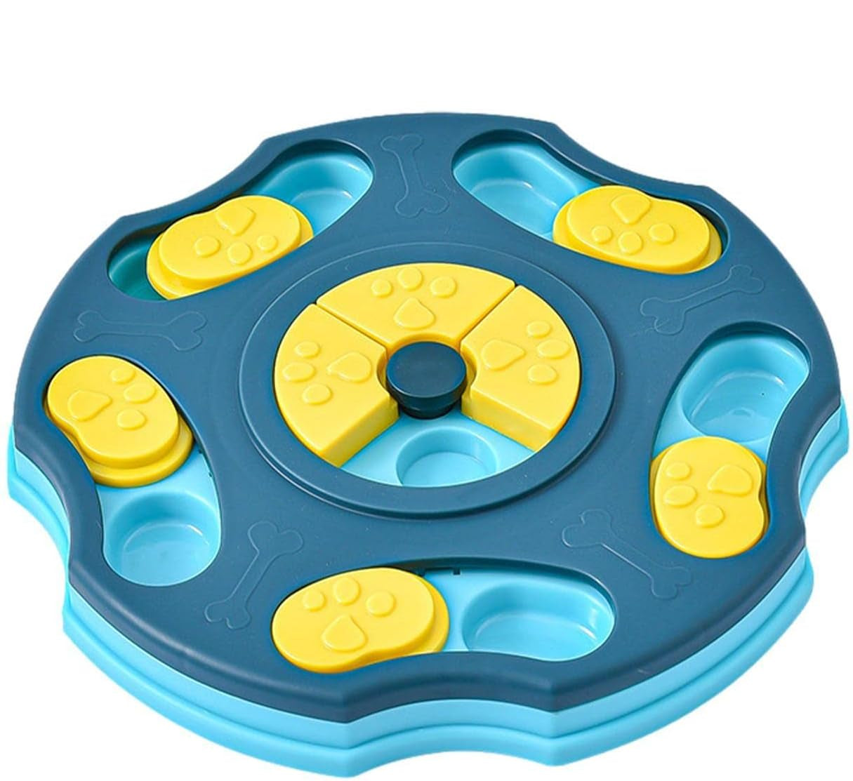 Interactive dog puzzle toy designed for mental stimulation, featuring a beginner level difficulty, made from durable plastic, and available in vibrant multi-color options. 2