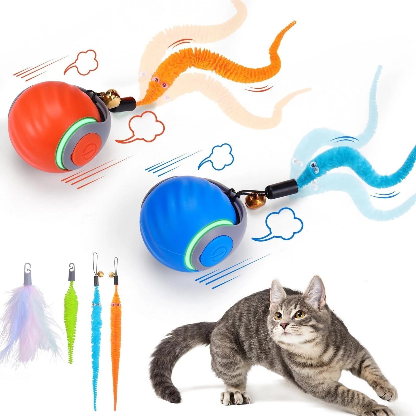 Interactive Electric Rolling Ball Toy for Cats with Teasing Tail – High-Speed Fun 0