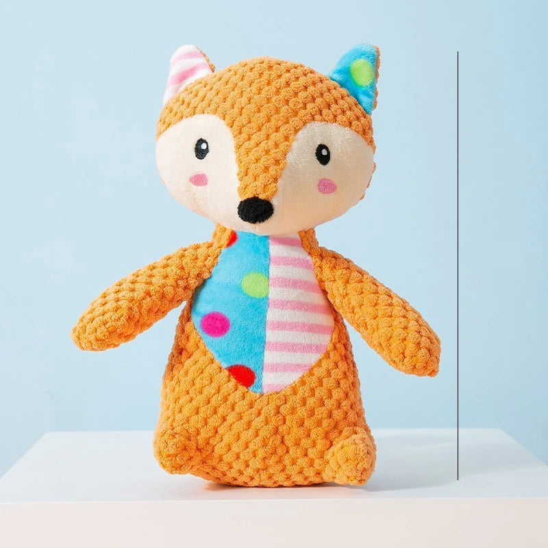 Interactive plush dog toy featuring a durable design with a squeaking sound, perfect for keeping your pet engaged and entertained. 11