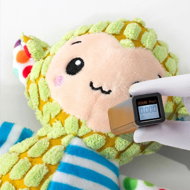 Interactive plush dog toy featuring a durable design with a squeaking sound, perfect for keeping your pet engaged and entertained. 6