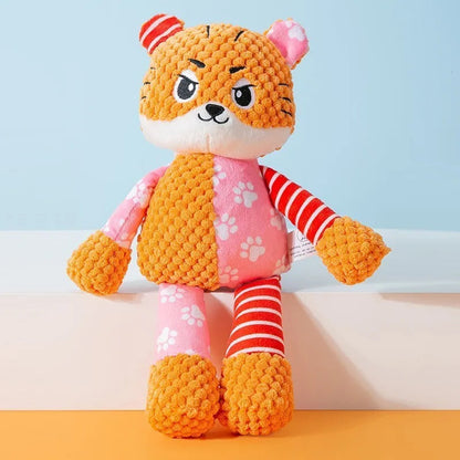 Interactive plush dog toy featuring a durable design with a squeaking sound, perfect for keeping your pet engaged and entertained. 9