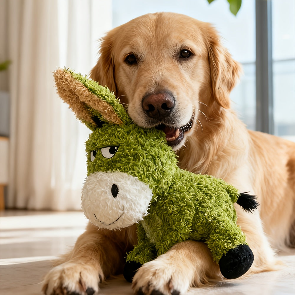 Interactive plush pet toy featuring a squeaky chew design, designed for durability and easy washing, perfect for both dogs and cats. 0