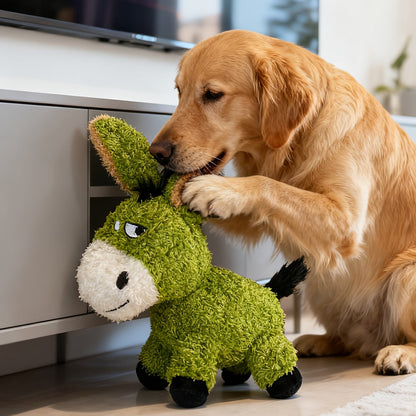 Interactive plush pet toy featuring a squeaky chew design, designed for durability and easy washing, perfect for both dogs and cats. 1