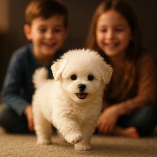 Interactive plush puppy toy featuring gentle movement and sound, designed for imaginative play as a soft companion for children. 0