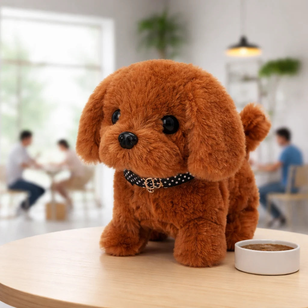 Interactive plush robot dog toy featuring realistic movements and sounds, designed as a soft, portable companion for kids, encouraging imaginative play and nurturing skills. 4