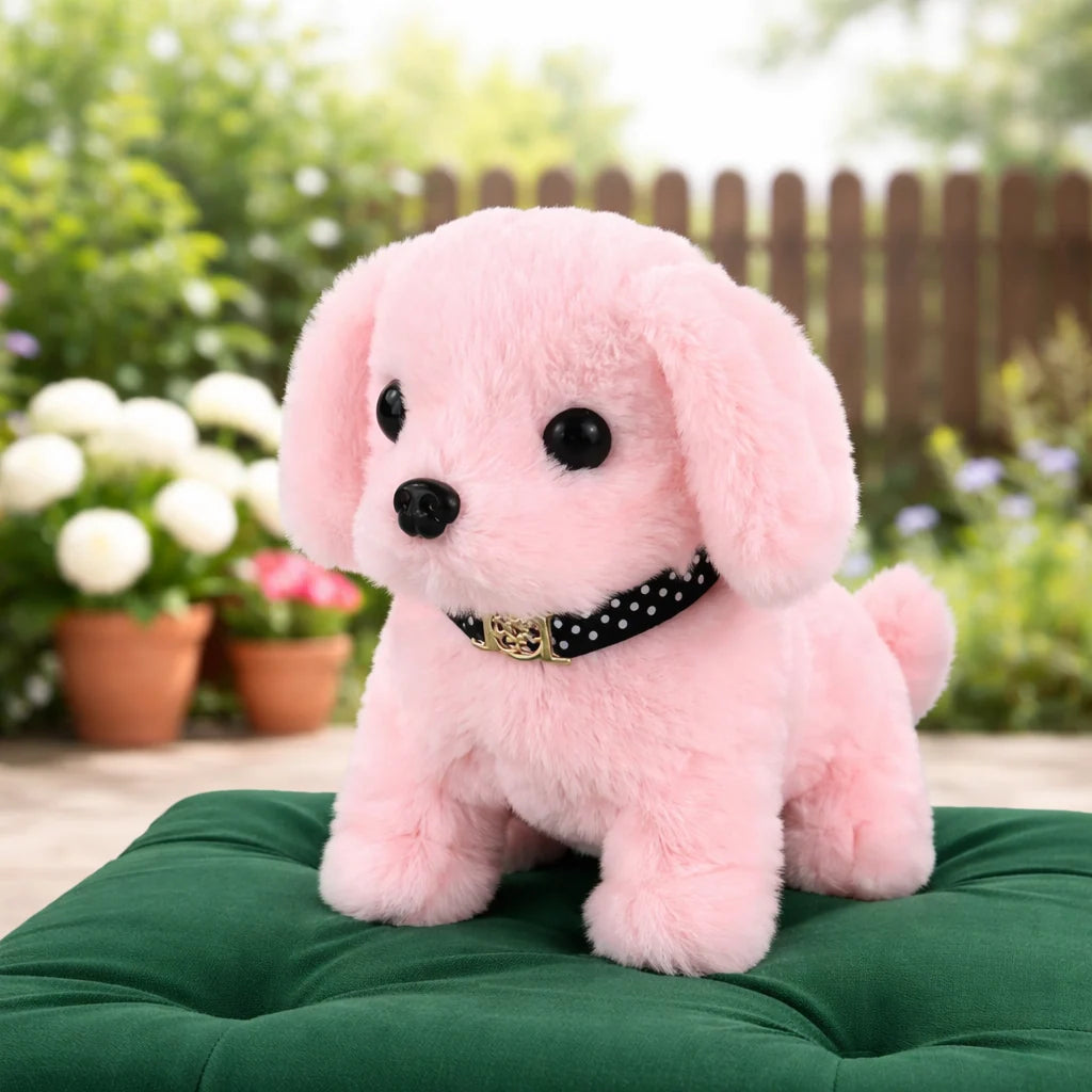 Interactive plush robot dog toy featuring realistic movements and sounds, designed as a soft, portable companion for kids, encouraging imaginative play and nurturing skills. 5
