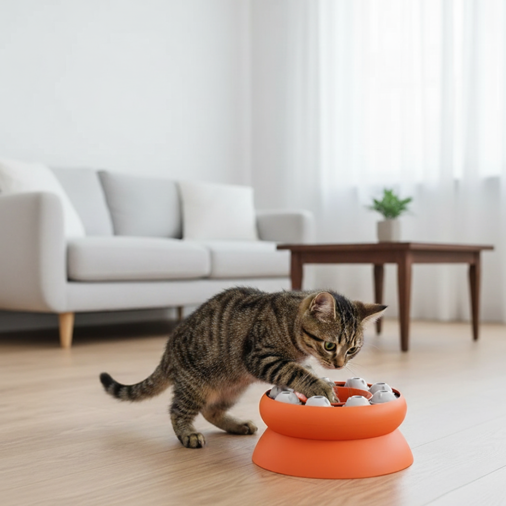 Interactive Puzzle Slow Feeder for Cats – Elevated Cat Bowl with 9 Rotating Bowls 1