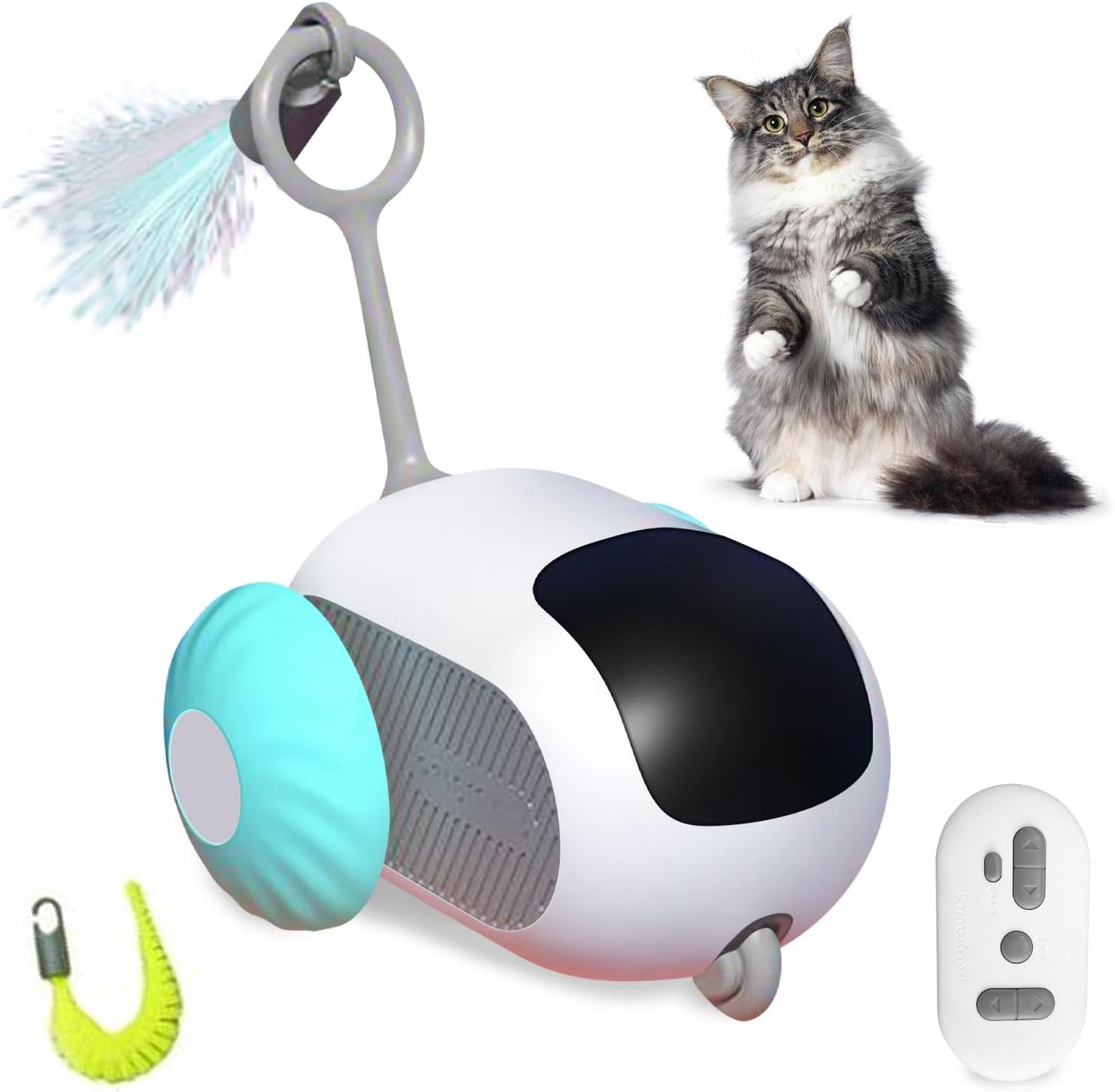 Interactive Remote-Controlled Cat Toy with Feather and Worm Attachments – Engaging Play for Cats 2