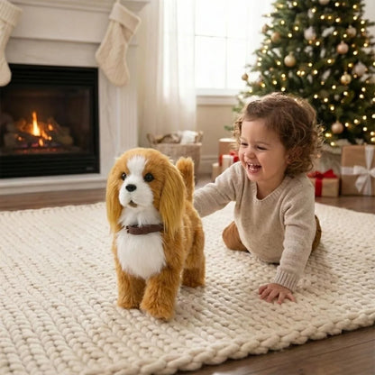 Interactive robot dog toy featuring realistic barking and walking functions, designed as a soft plush companion for kids. 9