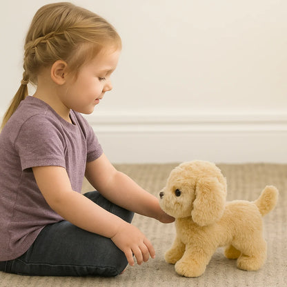 Interactive robot dog toy featuring realistic walking and barking functions, designed as a soft plush puppy for kids, perfect for imaginative play and companionship. 3