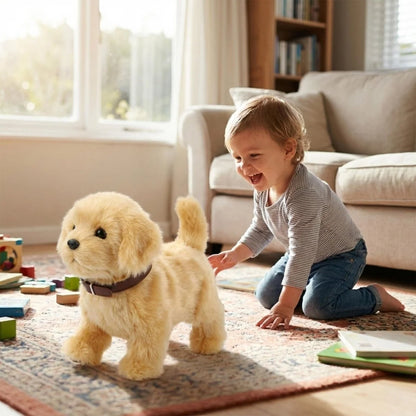 Interactive robot puppy toy designed for kids, featuring lifelike walking and barking functions, made from soft plush material for safe and enjoyable playtime. 16