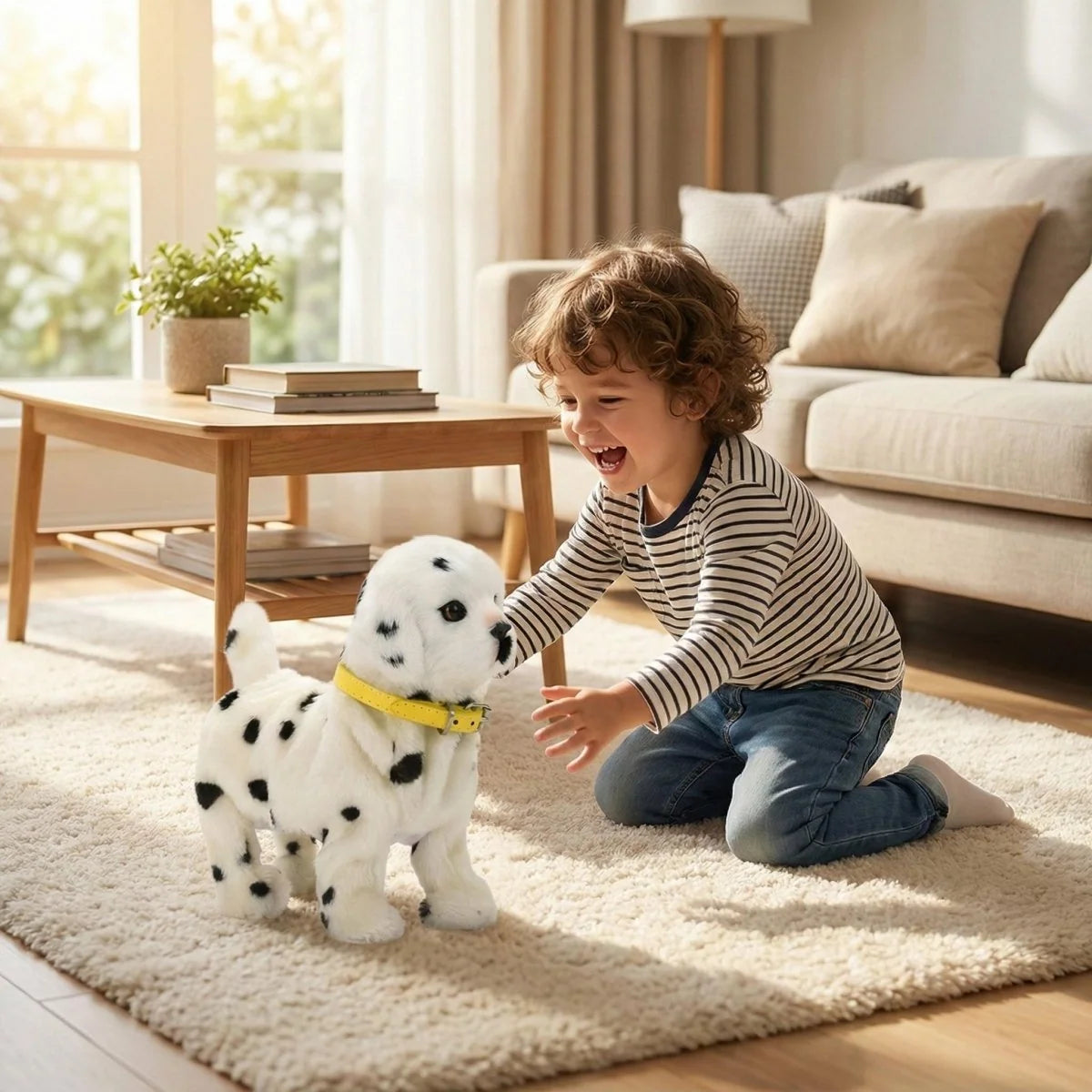 Interactive robot puppy toy designed for kids, featuring lifelike walking and barking functions, made from soft plush material for safe and enjoyable playtime. 8