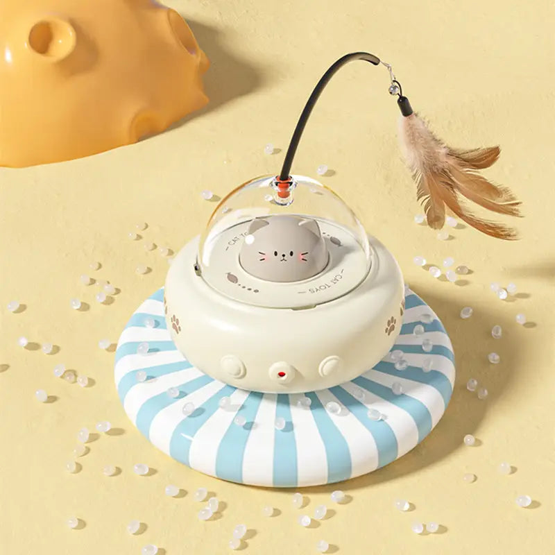 Interactive UFO Cat Laser Toy with Feather Attachment and Random Beam Movement 0